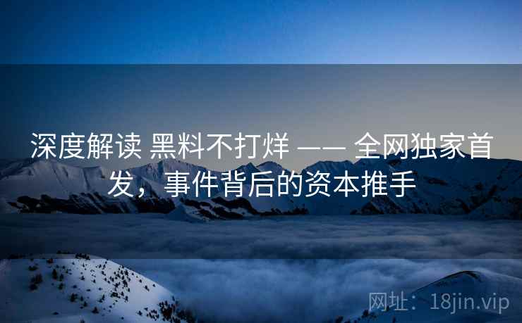 深度解读 黑料不打烊 —— 全网独家首发，事件背后的资本推手